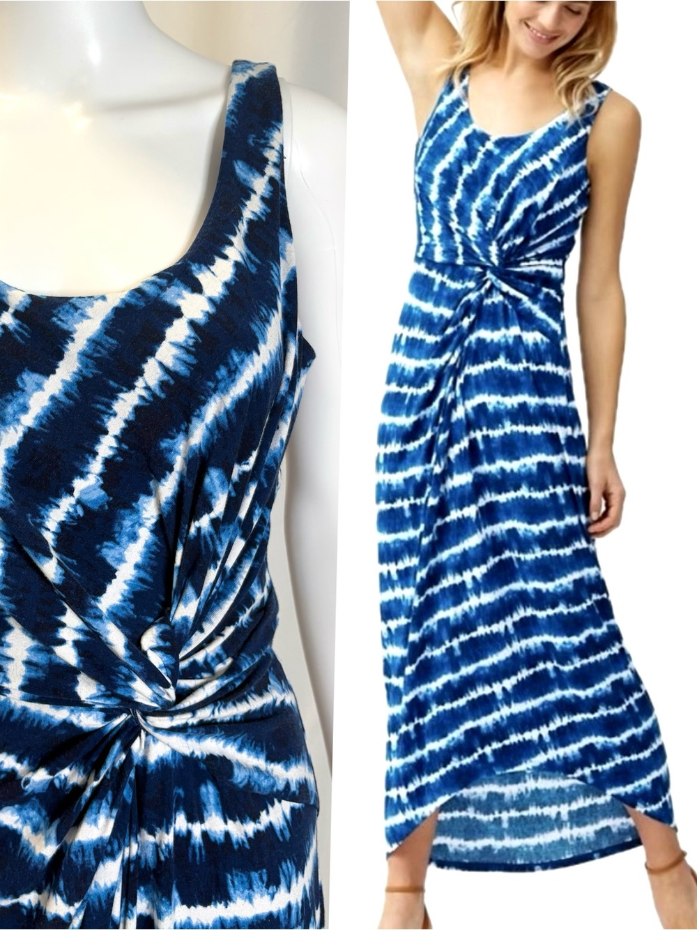 Tommy Bahama Oliana Tie Dye Stripe Maxi Sundress SIze Small Twist Front High Low